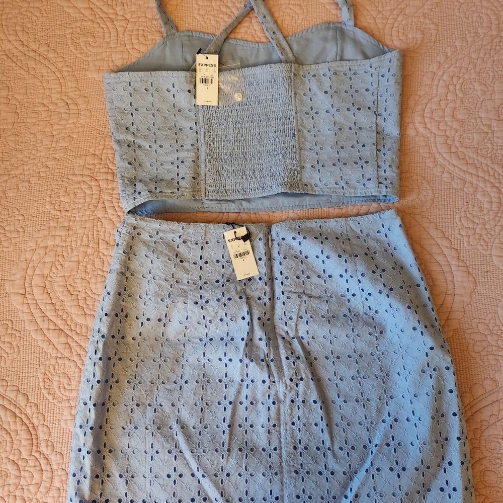 Square neck tank + mini skirt knit eyelet matching set - Picture 3 of 7